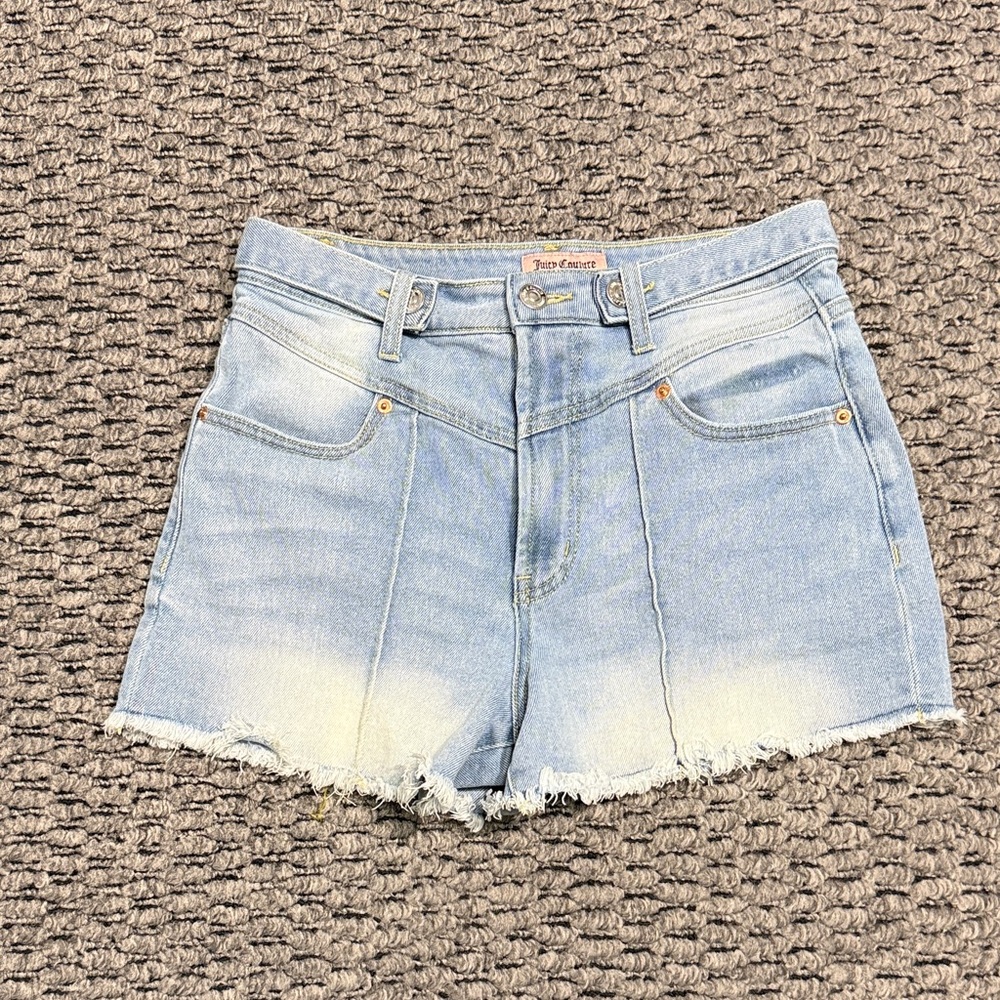 Juicy Couture Denim Cutoff Shorts Women’s 28 High Rise Light Wash Raw Hem Casual